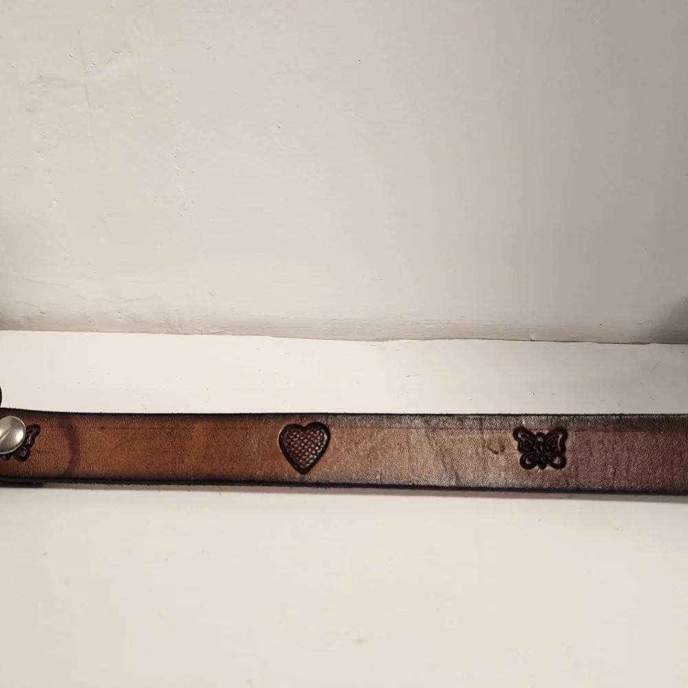 Women's Heart & Butterfly Stamped Brown Leather Belt Size 28